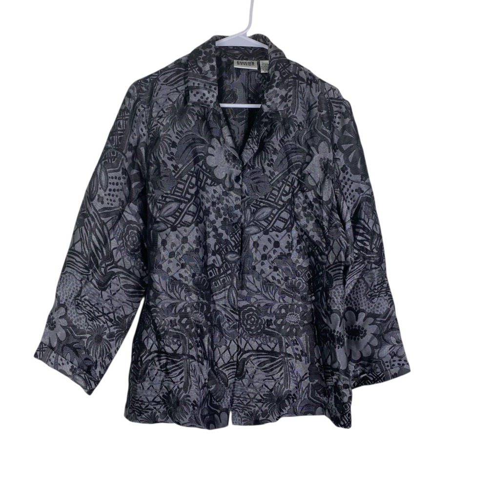 Chico's Design Women's Jacket Kimono Topper Silk Blend Button Up Gray Sz 2